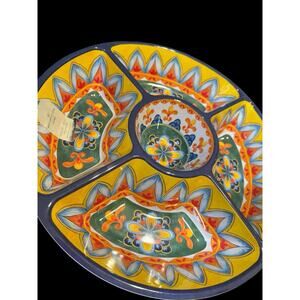 NWT Artisan De Luxe Melamine Divided Serving Tray 15.5” Spanish Floral Tiles